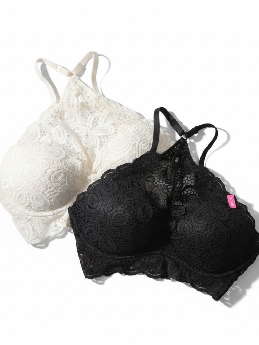 NEW Lot of 2 PINK Victoria's Secret Lace High Neck Bralette Black & White M